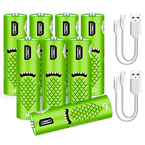 USB Rechargeable AA Batteries 1000mAh with USB Ports - High-Capacity Batteries Long-Lasting Power Recyclable Recharge Battery Cable-（8 Pack）