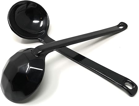 ASIAN HOME Black Melamine Japanese Long Handle Spoons for Ramen, Soup, Hot Pot Eating, Mixing, Stirring 8.25 Inches (2 Spoons)