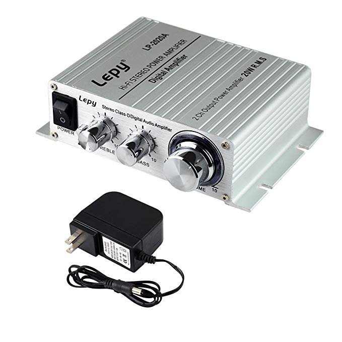 Lepy LP-2020A Power Amplifier Stereo HiFi Digital Audio Car Auto Motor Amp with 3A Power Supply Silver