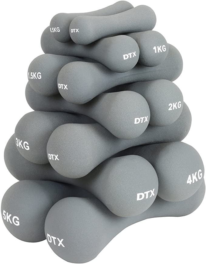 DTX Fitness Soft Touch Grey Dumbbells Hand Weights - Supplied in Pairs - Choice of Weight