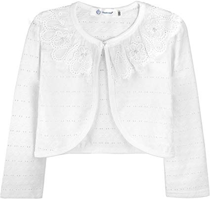 Acecharming Girls Long Sleeve Bolero Cardigan Shrug Beaded Flower Jacket Shrug Short Cardigan Dress Cover Up