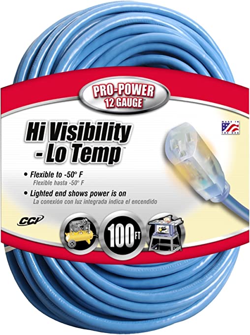 Coleman Cable 02569 12/3 Hi-Visibility Low-Temperature Outdoor Extension Cord, 100-foot