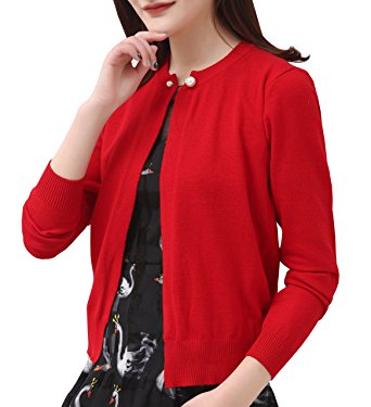 NianEr Womens Light Weight Open Front Knit Cardigans Sweater Ladies Short Vintage Cardigans for Dress