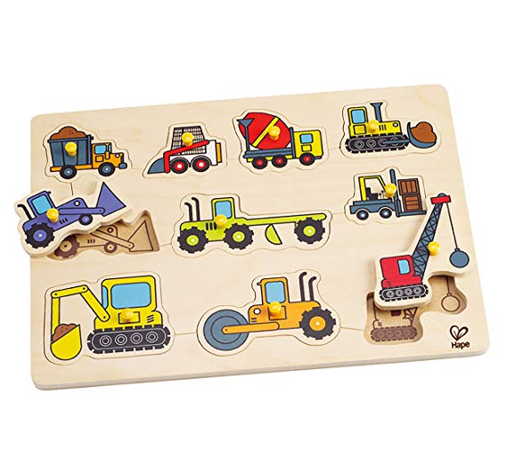 Hape Construction Site Kid's Wooden Toddler Peg Puzzle