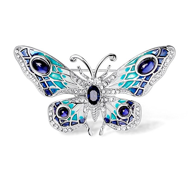 duoduodesign Women's 24k Gold Plated Alloy Painted Crystal butterfly Brooch
