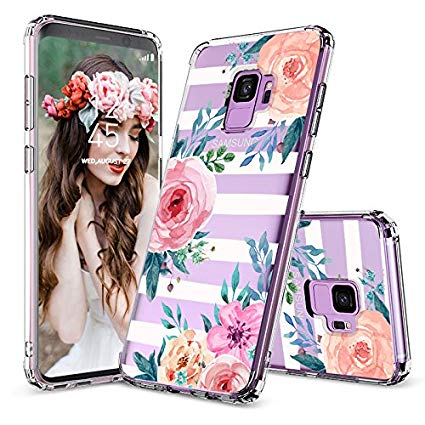 Galaxy S9 Case, Galaxy S9 Cover, MOSNOVO Girls Blossom Stripes Floral Flower Pattern Clear Design Transparent Hard Back Case with Soft TPU Bumper Protective Case Cover for Samsung Galaxy S9 (2018)