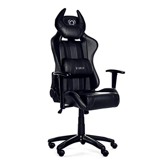 Diablo X-One Horn Gaming Office Chair tilt Function Adjustable armrests Lumbar Cushions Leatherette Color Selection Black, 51 x 75 x 129 cm