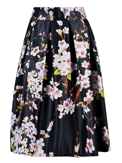 Choies Women's Black/Green/White/Blue Sakura Skater Skirt With Pleat