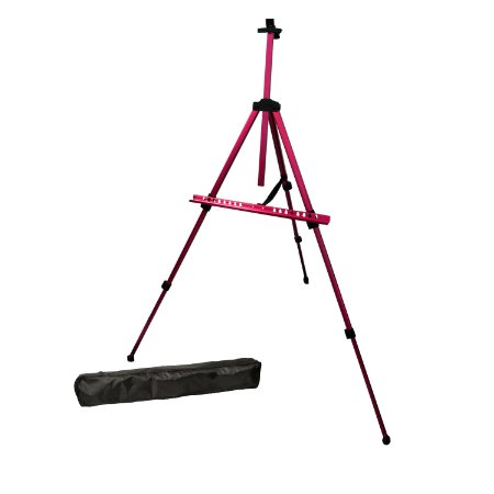 US Art Supply® PINK PISMO Lightweight Aluminum Field Easel - Great for Table-Top or Floor Use - FREE CARRY BAG