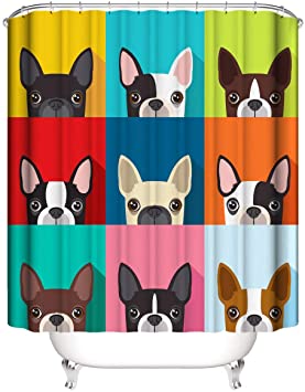 A&S Creavention Bull Dogs Cartoon Theme Design Shower Curtain 70"x70", 1pc (9 Bull Dogs)