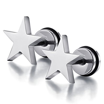 U2U Jewelry 316L Surgical Stainless Steel Sliver 6MM Five-pointed Star Earrings (Sold In Pairs)