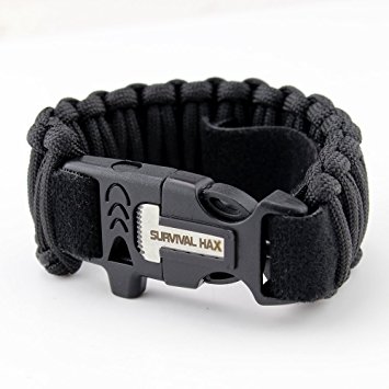 Survival Paracord Bracelet with Fire Starter, Whistle, Knife, and 10.5 feet of Paracord - Adjustable
