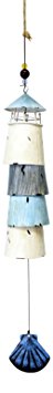 Blue and White Lighthouse Bell Wind Chimes Painted Layered Metal