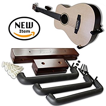 Angled Guitar Hanger Tilt and Display Your Guitar, Ukulele, Bass, Electric Guitar, Banjo at a Slanted Angle Sideways - Hang for easy access (Dark Stain)