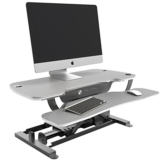 VersaDesk 48" Power Pro by VersaTables - Push Button Motorized Height Adjustable Standing Desk. Electric Desk Riser with Keyboard Tray. Gray.
