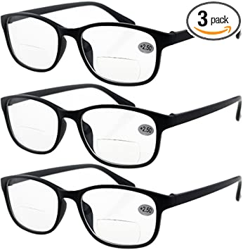 Lasree 3 PRS  1.50 Classic Style Bifocals Reading Glasses Mens Womens Spectacles Frames Readers Office Home Eyeglasses
