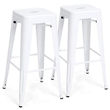 Best Choice Products 30in Set of 2 Modern Industrial Backless Metal Counter Height Bar Stools w/Drainage Holes for Indoor/Outdoor Kitchen, Bonus Room, Patio - White