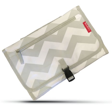 BULA BABY Portable Diaper Changing Pad With Detachable Bag - Grey Chevron