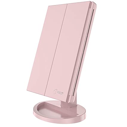 BESTOPE Makeup Mirror with Lights 21 Led Vanity Mirror with 2X/3X Magnification,Touch Screen Portable Lighted Makeup Mirror 180 Degree Rotation Dual Power Supply(Pink)