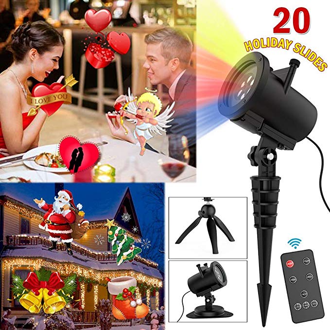Christmas Holiday Led Projection Light 10W, Elec3 20 Slides Projector Light Waterproof with RF Romote Used for Home Party Holidays Halloween Decoration