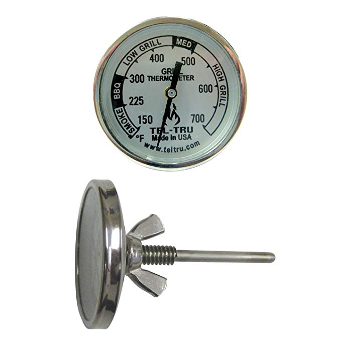 Tel-Tru BQ100 Barbecue Grill Thermometer, 1-3/4 inch dial, 2.13 inch stem, 150/700 degrees F
