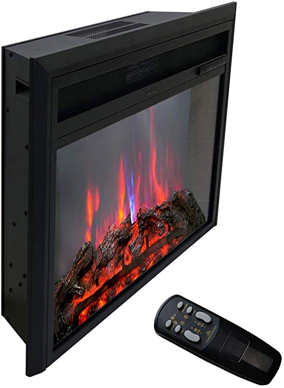 FLAME&SHADE Electric Fireplace Insert, Freestanding or Recessed Stove Heater with Remote Control, Digital Thermostat and Timer 750-1500w, 26 inch