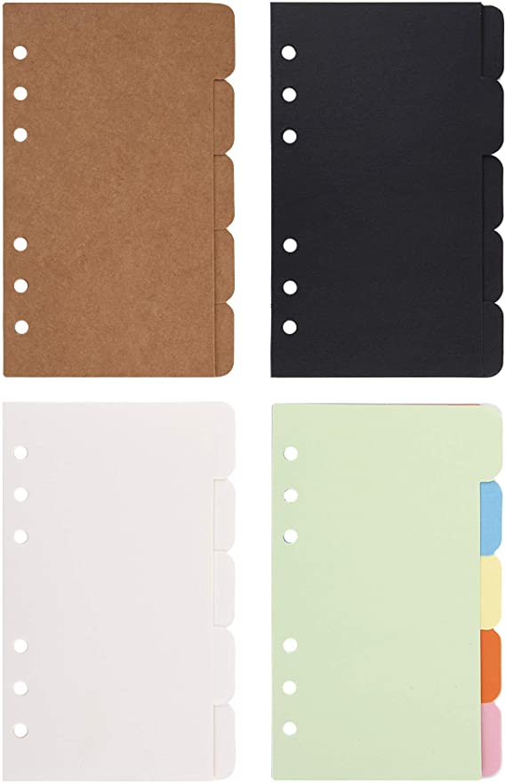 Bluecell 4 Sets Paper Divider Index Page Tab Cards for 6-Holes Ring Binders Filofax Notebooks Travel Diary Journal Planner (4 Assorted Colors, A6)