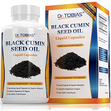 Dr. Tobias Black Seed Cumin Oil - Non GMO - Cold Pressed - Vegetarian - Fast Acting Liquid Capsules for Faster Absorption