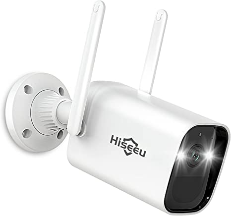 【Rechargeable Battery Powered】 Hiseeu Spotlight Security Camera Outdoor, 2 Way Audio, 14400 mAh Battery, Color Night Vision, Motion Detection, IP66 Waterproof, 2.4Ghz WiFi, Support SD Card Storage