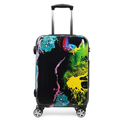 NEWCOM Carry On Luggage Spinner Wheels Hard Shell 20 Inch Suitcase Unique Ink Painting Printed Graffiti Traveling Trolley Case TSA Lock for Hip Pop Punk Youth