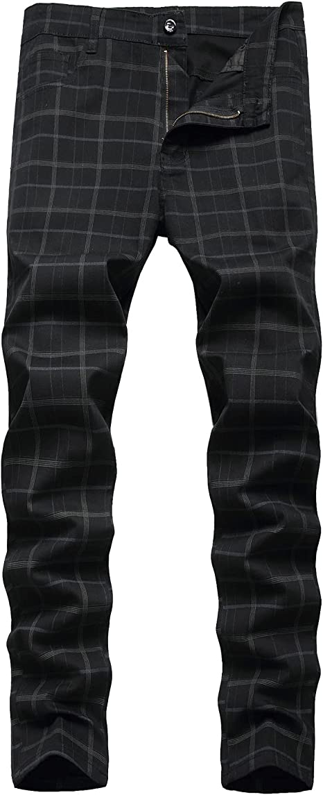 Keevoom Plaid Slim Fit Dress Pants for Men Tapered Golf Skinny Stretch Chino Pants Mens Casual Slacks Suit Striped Business