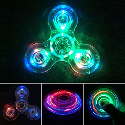 LED Light Crystal Clear Fidget Spinner Toy Hand Tri-Spinner Single Finger Fast Bearings Anxiety Relief EDC Toys for ADD, ADHD Anxiety Autism Boredom Stress Focus Children and Adults
