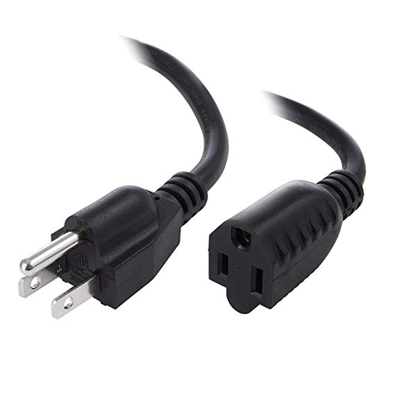3ft (1M) 18AWG (Power Extension Cord) Power Extension Cable 3 Feet (1 Meters) 3 Conductor (NEMA 5-15P to NEMA 5-15R) 10 Amp Power Cable CNE63591