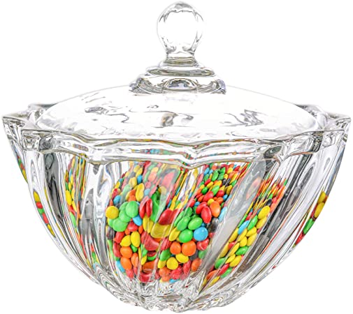 ComSaf Large Glass Candy Dish with Lid, Clear Covered Candy Bowl, Crystal Candy Jar for Home Kitchen Office Table, Set of 1