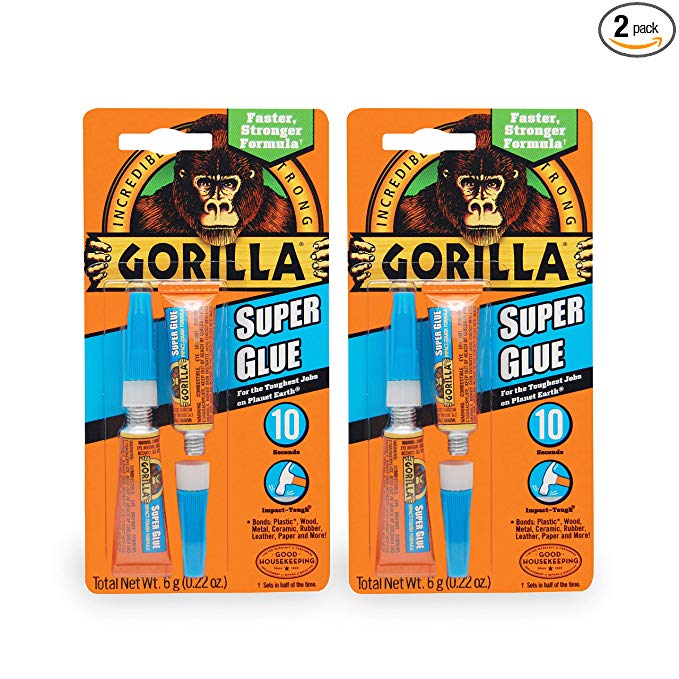 Gorilla Super Glue, Two 3 Gram Tubes, Clear, (2 Pack)