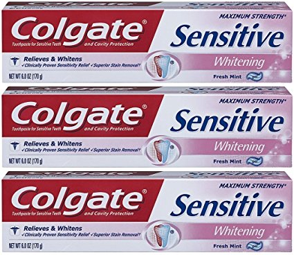 Colgate Sensitive Maximum Strength Sensitive Whitening Toothpaste 6 oz (Pack of 3)