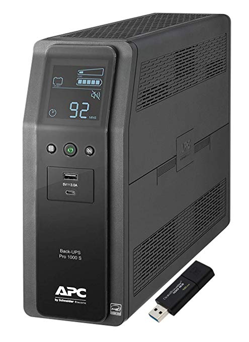 APC Sine Wave UPS Battery Backup & Surge Protector, 1000VA, APC Back-UPS Pro (BR1000MS) Bundle Including a Kingston 16GB DataTraveler