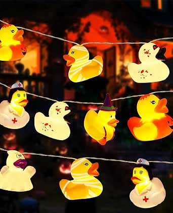 AceList 20 LED Halloween Rubber Ducks String Lights - Perfect for Halloween Decorations, Parties, and Kids' Rooms - Battery or USB Powered - Squeezable and Sound-Enabl