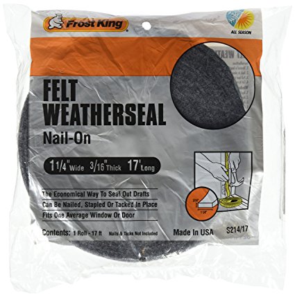 Frost King S214/17H Felt Weather-Strip 1-1/4-Inch by 3/16-Inch by 17-Feet, Grey