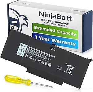 NinjaBatt Battery F3YGT for Dell Latitude 7480 7490 7280 7290 7380 7390 7000 12 13 14 Series DM3WC P29S002 P73G002 DM6WC 2X39G KG7VF 451-BBYE 453-BBCF - High Performance [7.6V/60Wh]