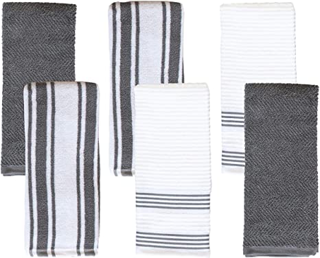 Weavely Kitchen Dish Towels - Set of 6 Cotton Terry Kitchen Towels - 100% Pure Cotton Fabric - Extra Absorbent and Super Soft Dish Towels for Kitchen - Multi-Purpose Cleaning Towels - Grey - Classic