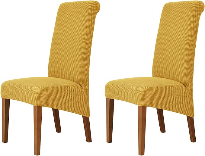 Deisy Dee Stretch XL/Oversized Soft Spandex Extra Large Dining Room Chair Covers for Kitchen Dining，Removable Washable Chair Protectors Slipcovers (Yellow, 2)