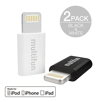 multifun 2 pack Micro USB to 8 Pin Charge & Sync Lightning Adapter Converter,[Apple MFi certified] ,Compatible with Apple iOS All Versions