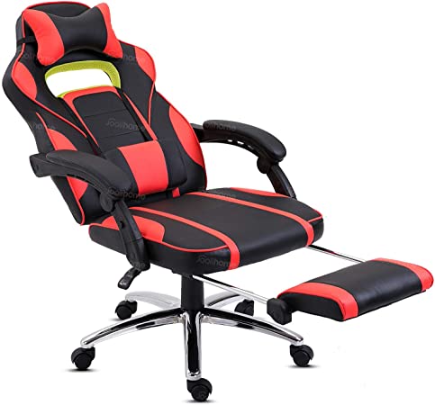 Hadwin Gaming Chair Office Desk Chair Racing Chair Reclining Leather Computer Chair Swivel Office Chair with Footrest, Adjustable Headrest and Lumbar Support,Red