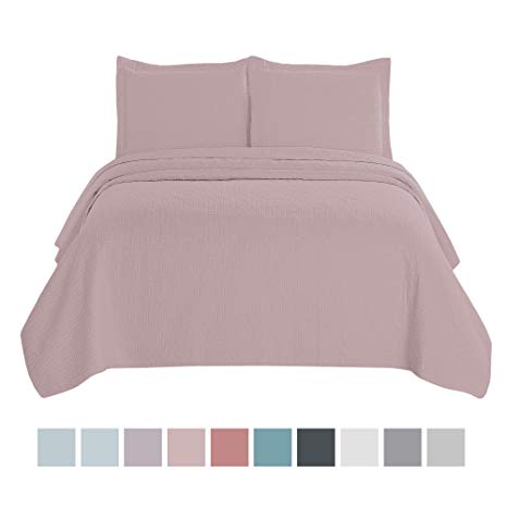 Home Fashion Designs 3-Piece All Season Quilt Set. King Size Quilt with 2 Shams. Soft Microfiber Bedspread and Coverlet. Emerson Collection (Almost Mauve)