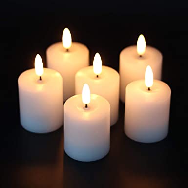 GenSwin Realistic Flameless Pillar Candles with Timer, White Flickering LED Battery Operated Real Wax 6 Pack(2 x 3.2 Inch)