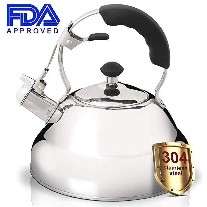 Tea Kettle Stovetop Whistling 304 Stainless Steel Premium Sturdy Teapot for Stovetop Medium Fast Heating with 3-Layered Bottom 2.6 L/2.75 QT