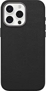 OtterBox iPhone 15 Pro Max Symmetry Series Cactus Leather for MagSafe - Noir ASH (Black), sustainably sourced, Snaps to MagSafe, Ultra-Sleek, Raised Edges Protect Camera & Screen