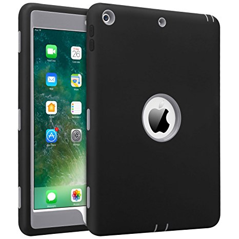 iPad 2017 iPad 9.7 inch Case, BENTOBEN Heavy Duty Shockproof High Impact Resistant Rugged Hybrid 3 Layer Full Body Protective Case Cover for Apple iPad 9.7 2017 (Model A1822, A1823), Black & Gray