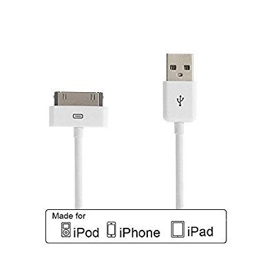 [Apple MFI Certified] Poweradd 30 Pin USB Charging and Sync Dock Connector Data Cable for iPhone 4S / 4, iPad 1 / 2 / 3, iPod Touch, iPod Nano - 4.0 Feet / 1.2 Meters (White)